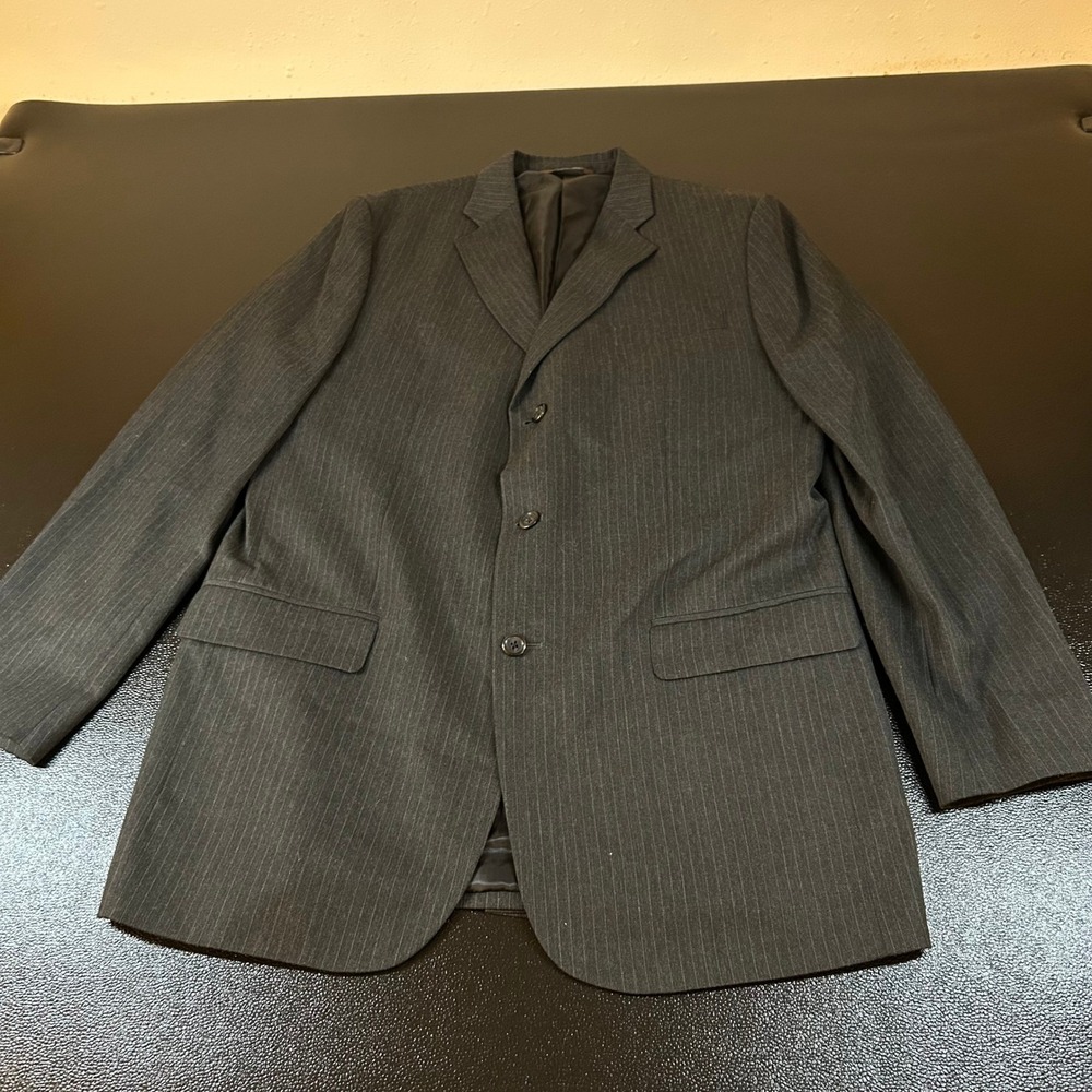Merona Pinstripe Blazer Jacket Three Button Suit Coat Gray Mens‎ 44 L